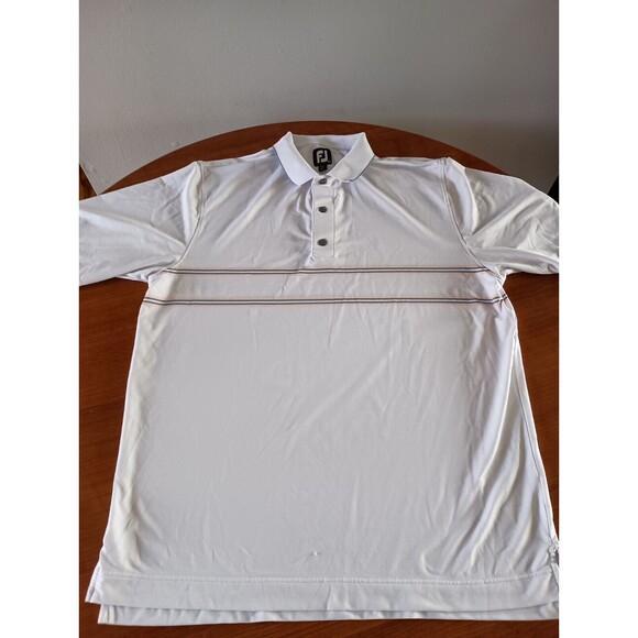 Footjoy Golf Shirt Polo Men's XL Light Blue Orange Stripes Stretch Logo - Picture 1 of 11